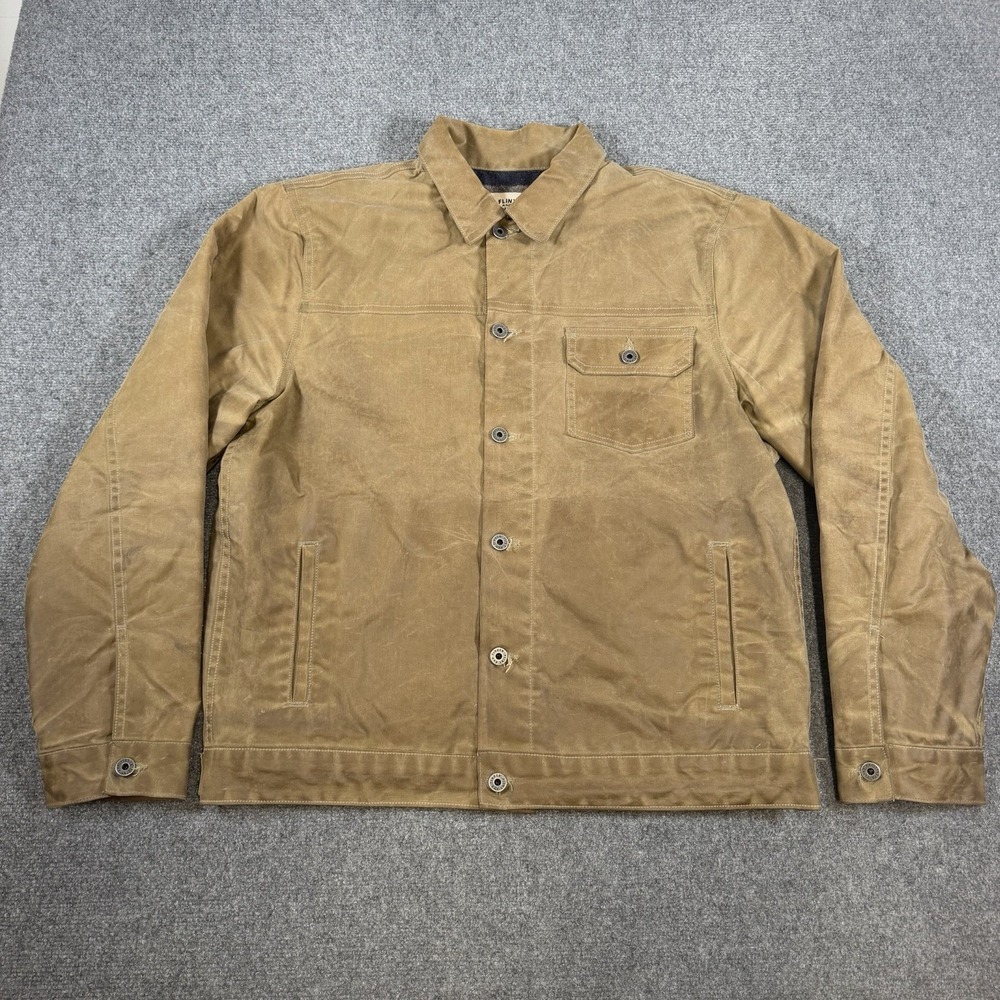 Flint and Tinder Jacket Mens XL Field Tan Flannel Lined Waxed Trucker Huckberry